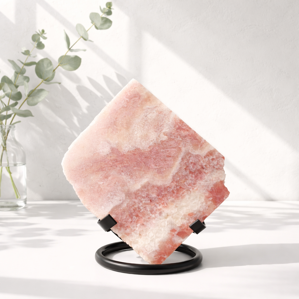 pink agat / flower agate slice med naturlige krystalområder 🌸