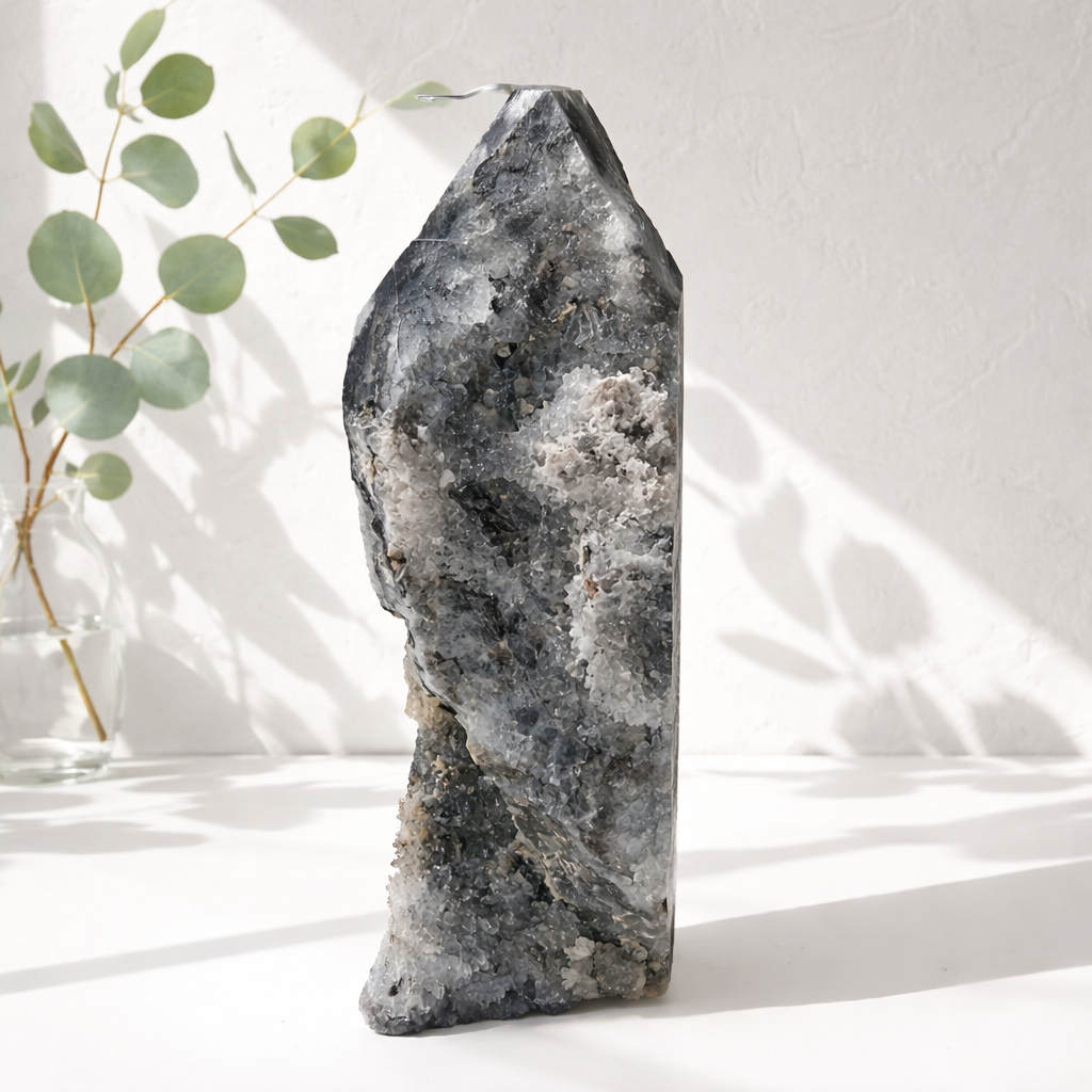 Druzy Agat/Septarian tower med mange åbne krystalhulrum.