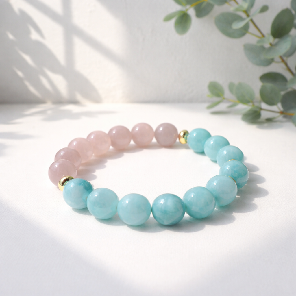 lyseblå Angelite / Rose Quartz